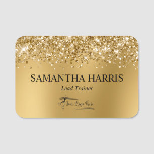 Glittery Gold Blur Rectangle Logo Name Tag