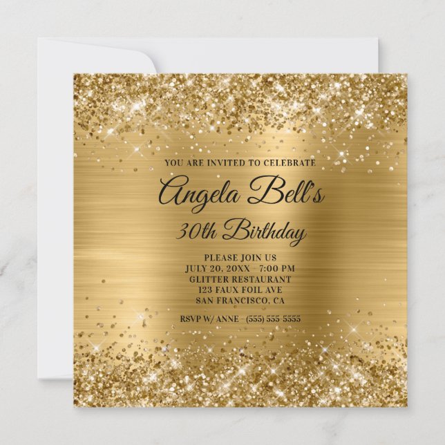 Glittery Gold Brushed Foil Glam 30th Birthday Invitation (Front)