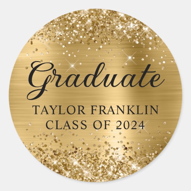 Glittery Gold Class of 2024 Graduate Classic Round Sticker (Front)