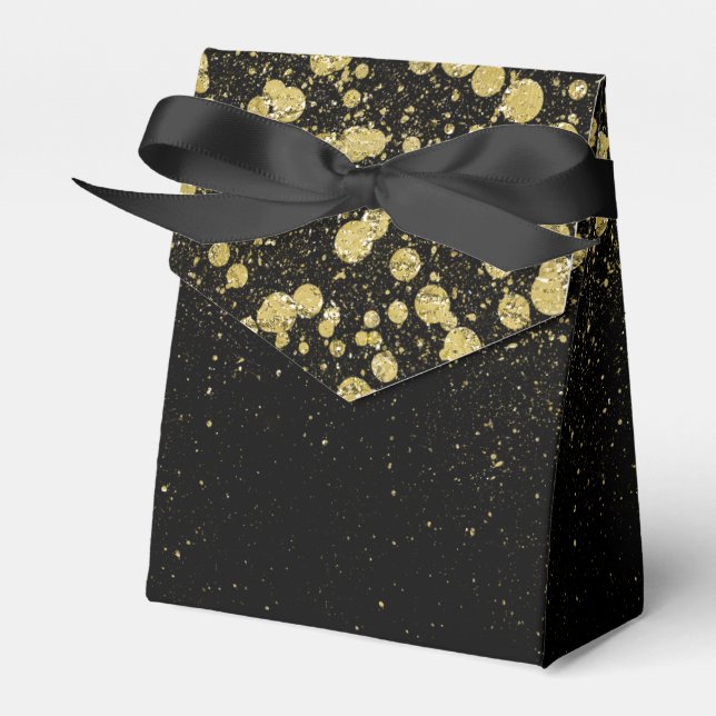 Glittery Gold Confetti on Black Favour Box (Front Side)