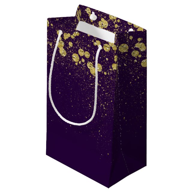 Glittery Gold Confetti on Purple Small Gift Bag (Front Angled)