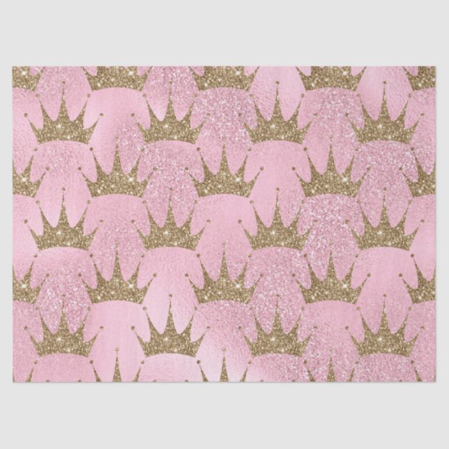 Glittery Gold Crowns on Pink Glitter Decoupage Tissue Paper (Front)