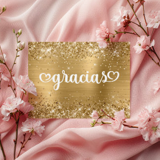 Glittery Gold Cute Hearts Mis Quince Gracias Postcard