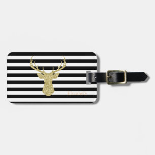 Glittery Gold Dear , Black Stripes Personalised Luggage Tag