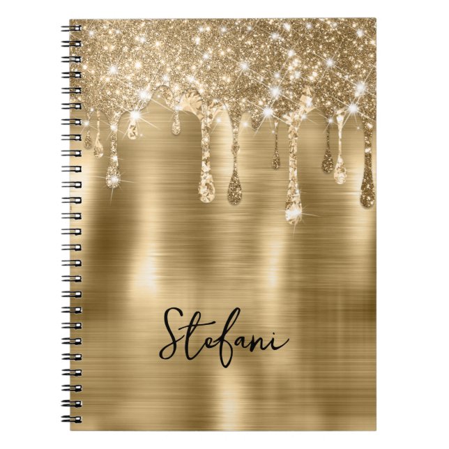 Glittery Gold Drips Two Name Place Cards Notebook (Front)