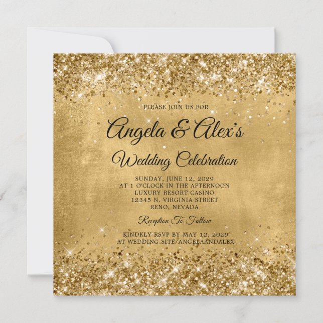 Glittery Gold Elegant Wedding Invitation (Front)