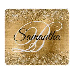 Glittery Gold Fancy Monogram Cutting Board