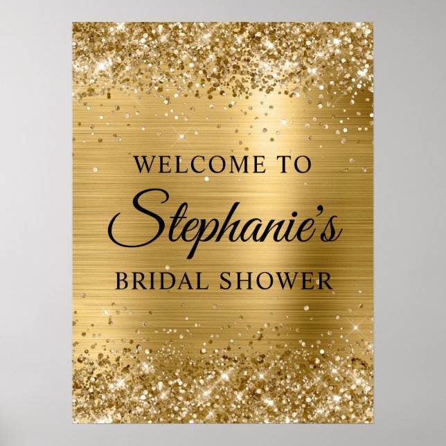 Glittery Gold Faux Foil Bridal Shower Welcome Poster (Front)