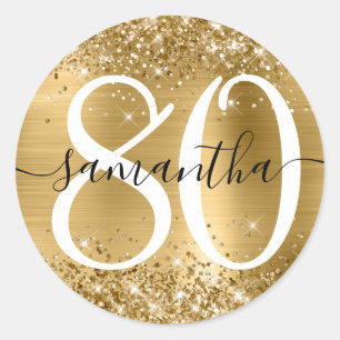 Glittery Gold Faux Foil Personalised 80 Classic Round Sticker