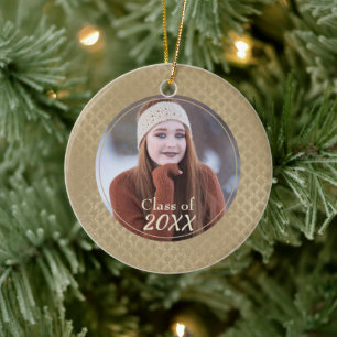 Glittery Gold Fish Scale Pattern Photo Graduate Ceramic Tree Decoration