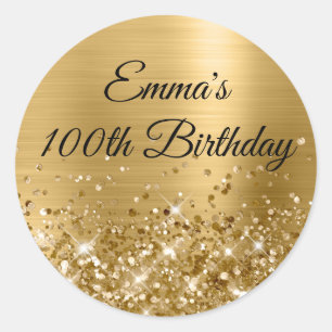 Glittery Gold Foil 100th Birthday Classic Round Sticker