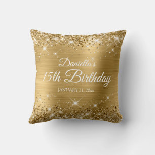 Glittery Gold Foil 15th Birthday Cushion