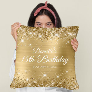 Glittery Gold Foil 15th Birthday Cushion