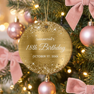 Glittery Gold Foil 18th Birthday Ceramic Tree Decoration