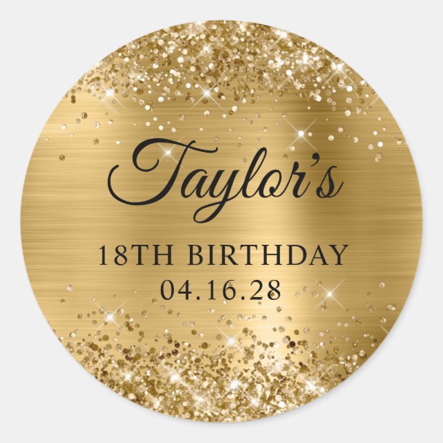 Glittery Gold Foil 18th Birthday Classic Round Sticker (Front)