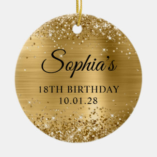Glittery Gold Foil 18th Birthday Photo Ceramic Tree Decoration
