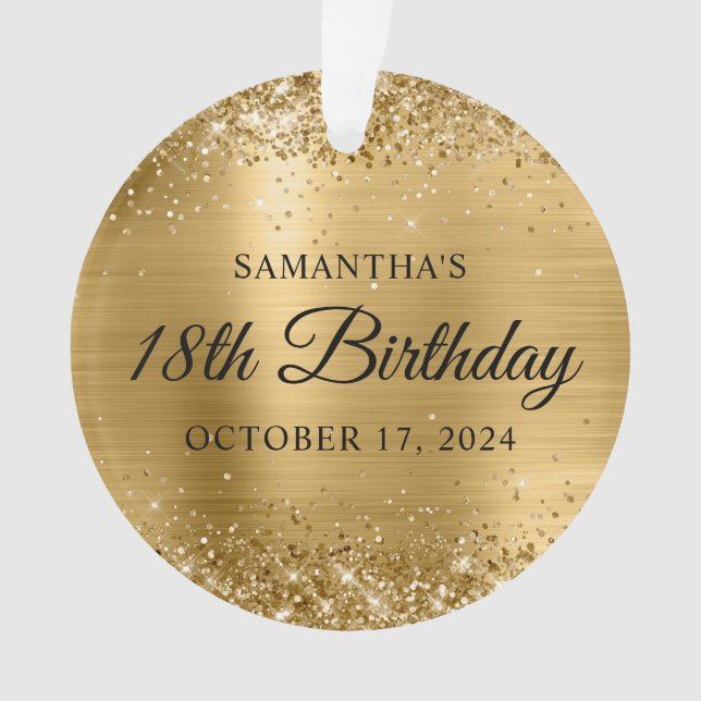 Glittery Gold Foil 18th Birthday Photo Ornament (Front)