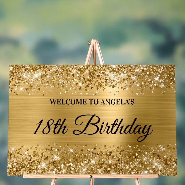 Glittery Gold Foil 18th Birthday Welcome Acrylic Sign (Neutral)