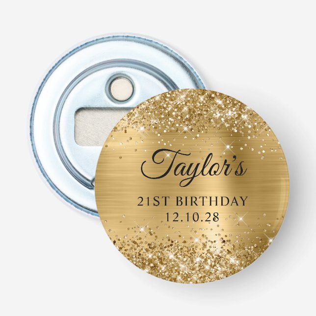 Glittery Gold Foil 21st Birthday Bottle Opener (Front)