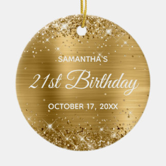 Glittery Gold Foil 21st Birthday Ceramic Tree Decoration