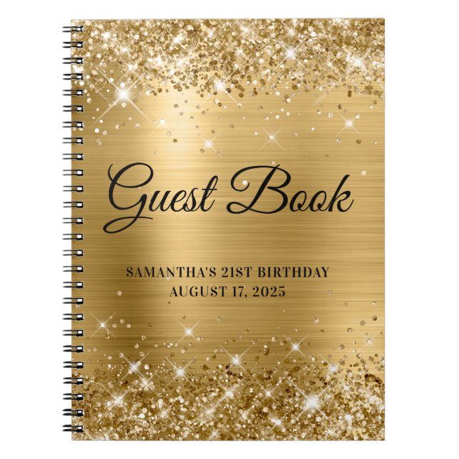Glittery Gold Foil 21st Birthday Guestbook Notebook (Front)