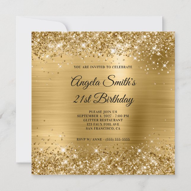 Glittery Gold Foil 21st Birthday Invitation (Front)