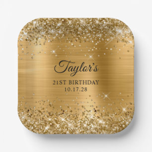 Glittery Gold Foil 21st Birthday Paper Plate