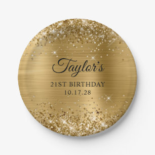 Glittery Gold Foil 21st Birthday Paper Plate