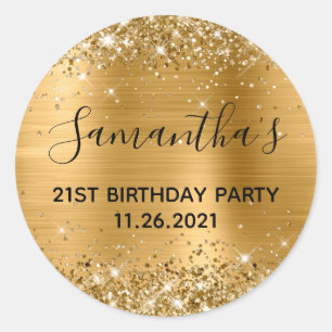 Glittery Gold Foil 21st Birthday Party Classic Round Sticker