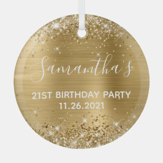 Glittery Gold Foil 21st Birthday Party Glass Tree Decoration
