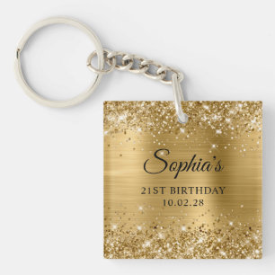 Glittery Gold Foil 21st Birthday Photo Key Ring
