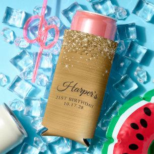 Glittery Gold Foil 21st Birthday Seltzer Can Cooler