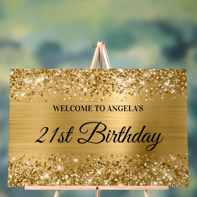 Glittery Gold Foil 21st Birthday Welcome Acrylic Sign (Neutral)