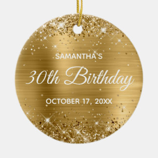 Glittery Gold Foil 30th Birthday Ceramic Tree Decoration