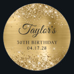 Glittery Gold Foil 30th Birthday Classic Round Sticker<br><div class="desc">Create your own 30th birthday party favour stickers. Girly faux sparkly gold glitter on the top and bottom edge, over a faux golden brushed metal style ombre foil. Customise the font styles to create your own favour sticker design for her special celebration. A classic elegant calligraphy paired with an all...</div>