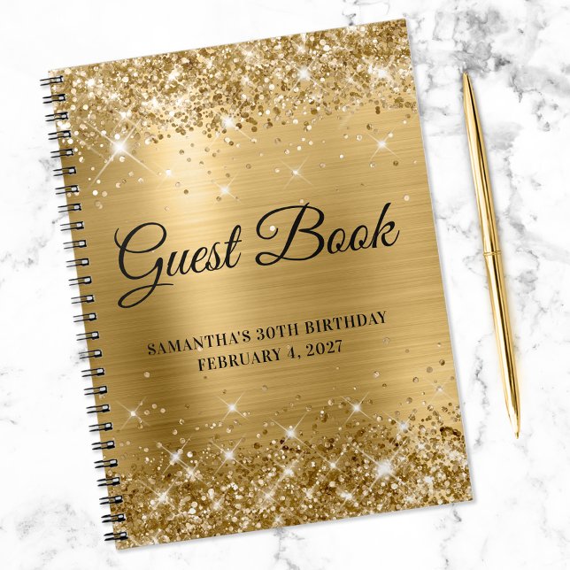 Glittery Gold Foil 30th Birthday Guestbook Notebook (Creator Uploaded)