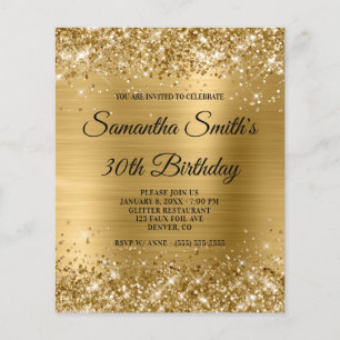 Glittery Gold Foil 30th Birthday Invite Flyer