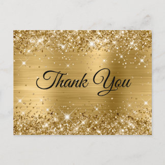 Glittery Gold Foil 30th Birthday Thank You Postcard
