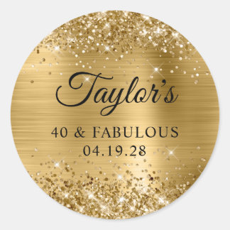 Glittery Gold Foil 40 & Fabulous Classic Round Sticker
