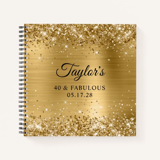 Glittery Gold Foil 40 & Fabulous Guest Notebook (Front)