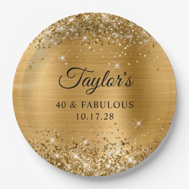 Glittery Gold Foil 40 & Fabulous Paper Plate (Front)