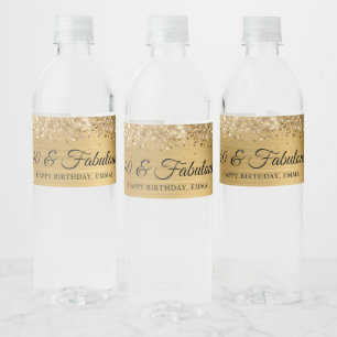 Glittery Gold Foil 40 & Fabulous Water Bottle Label