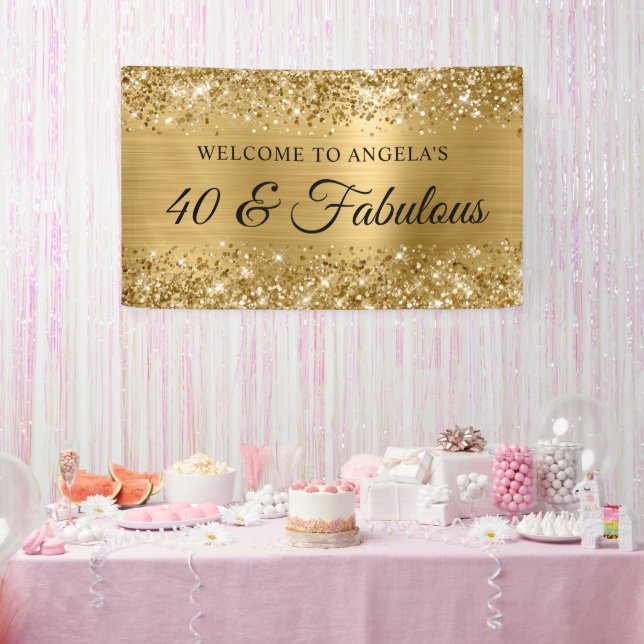 Glittery Gold Foil 40 & Fabulous Welcome Banner (Party)