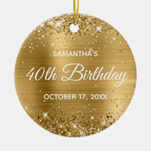 Glittery Gold Foil 40th Birthday Ceramic Tree Decoration