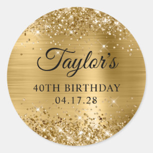 Glittery Gold Foil 40th Birthday Classic Round Sticker