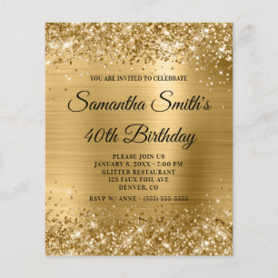 Glittery Gold Foil 40th Birthday Invite Flyer