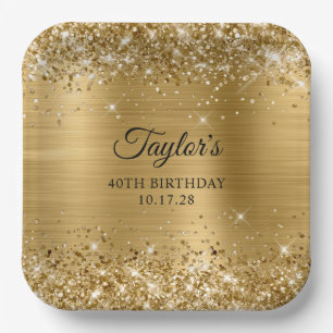 Glittery Gold Foil 40th Birthday Paper Plate