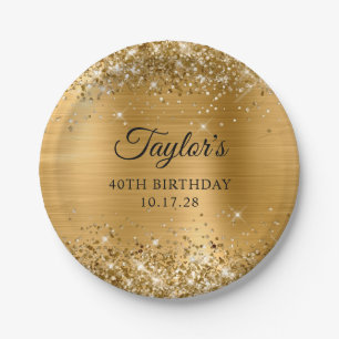 Glittery Gold Foil 40th Birthday Paper Plate