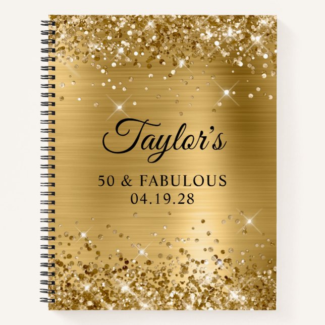 Glittery Gold Foil 50 & Fabulous Notebook (Front)
