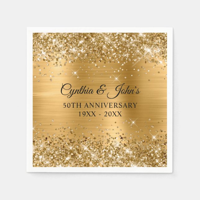 Glittery Gold Foil 50th Anniversary Napkin (Front)
